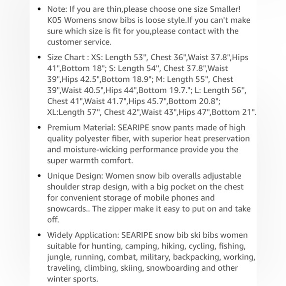 NWT Searipe unisex snow bib overalls ski pants - Picture 9 of 16